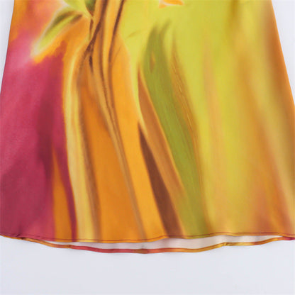 Satin One-Shoulder Watercolour Print Midi Dress