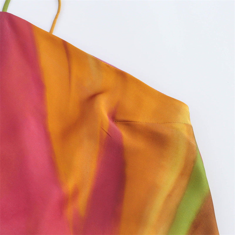 Satin One-Shoulder Watercolour Print Midi Dress