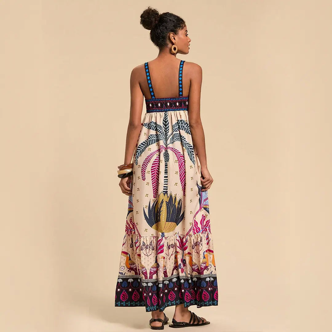 Tribal Print Tiered Maxi Dress