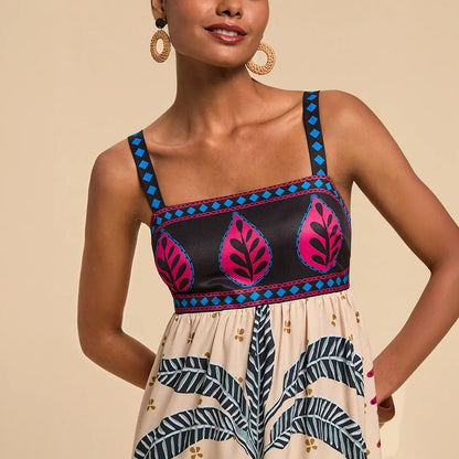 Tribal Print Tiered Maxi Dress