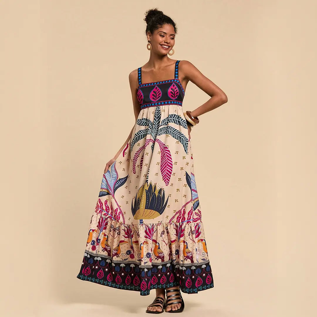 Tribal Print Tiered Maxi Dress