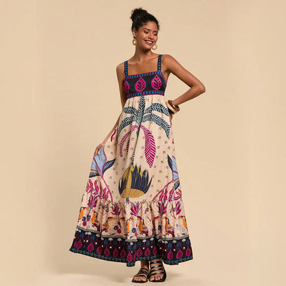 Tribal Print Tiered Maxi Dress