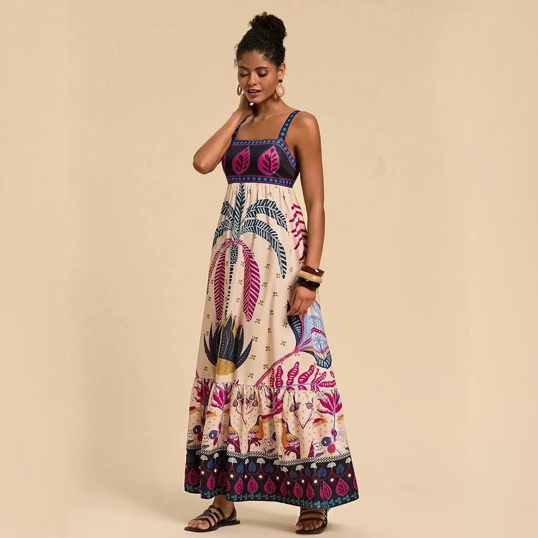 Tribal Print Tiered Maxi Dress