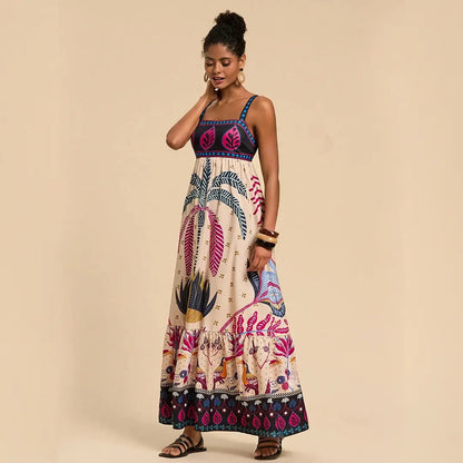 Tribal Print Tiered Maxi Dress