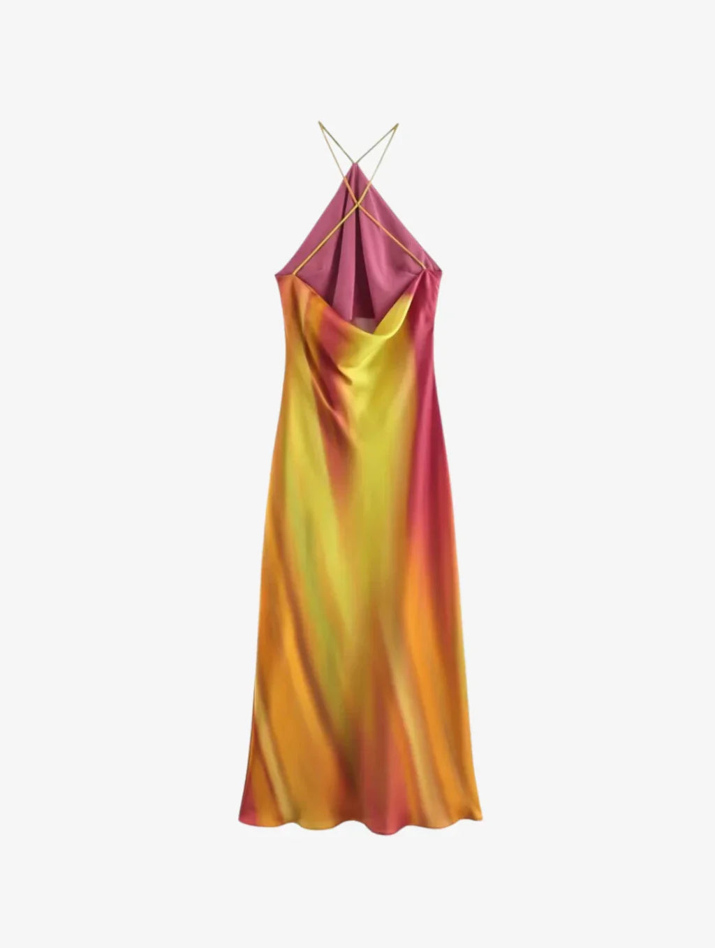 Satin One-Shoulder Watercolour Print Midi Dress