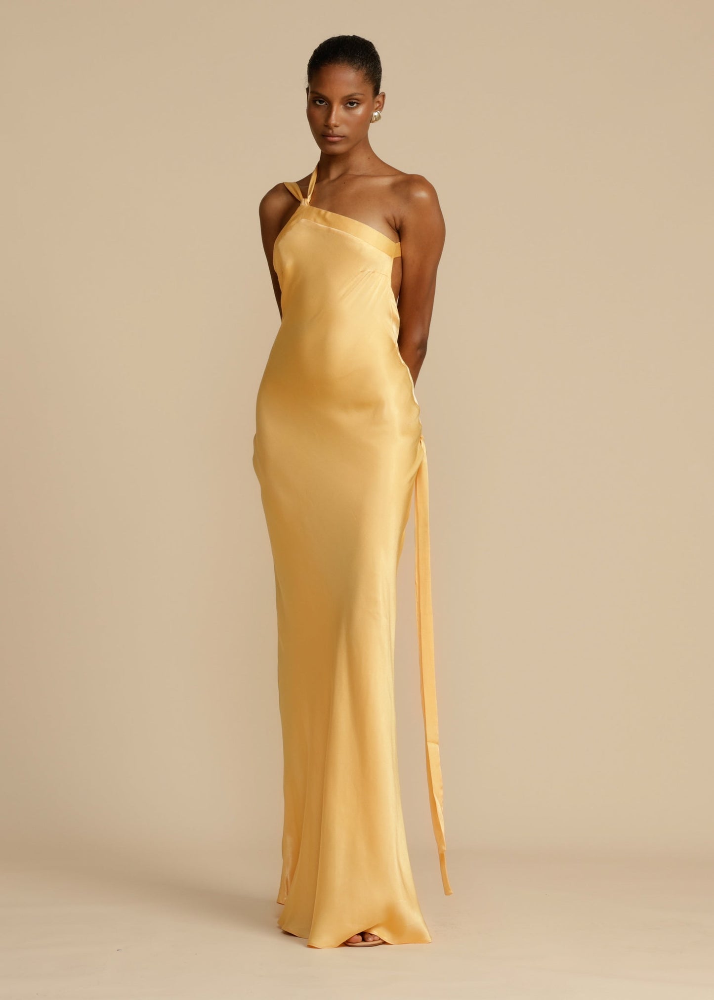 Satin One-Shoulder Cowl-Back Maxi Dress