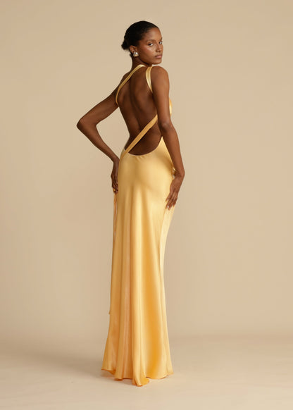 Satin One-Shoulder Cowl-Back Maxi Dress