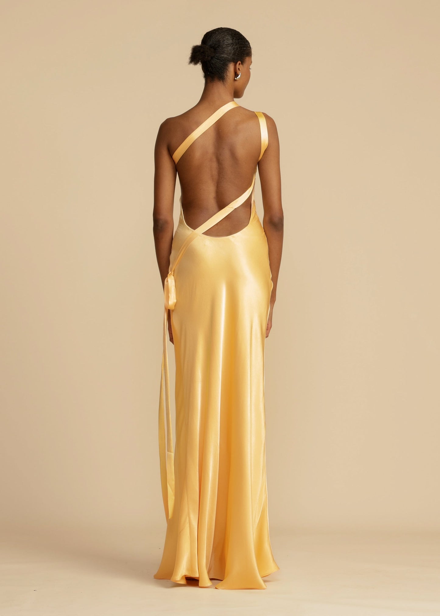 Satin One-Shoulder Cowl-Back Maxi Dress
