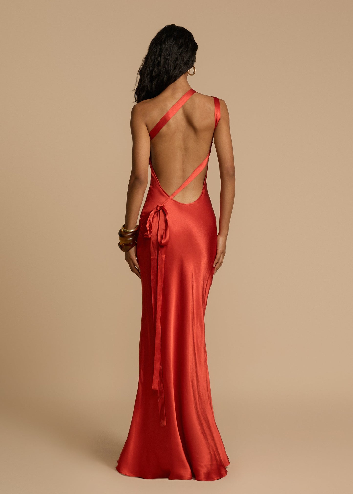 Satin One-Shoulder Cowl-Back Maxi Dress