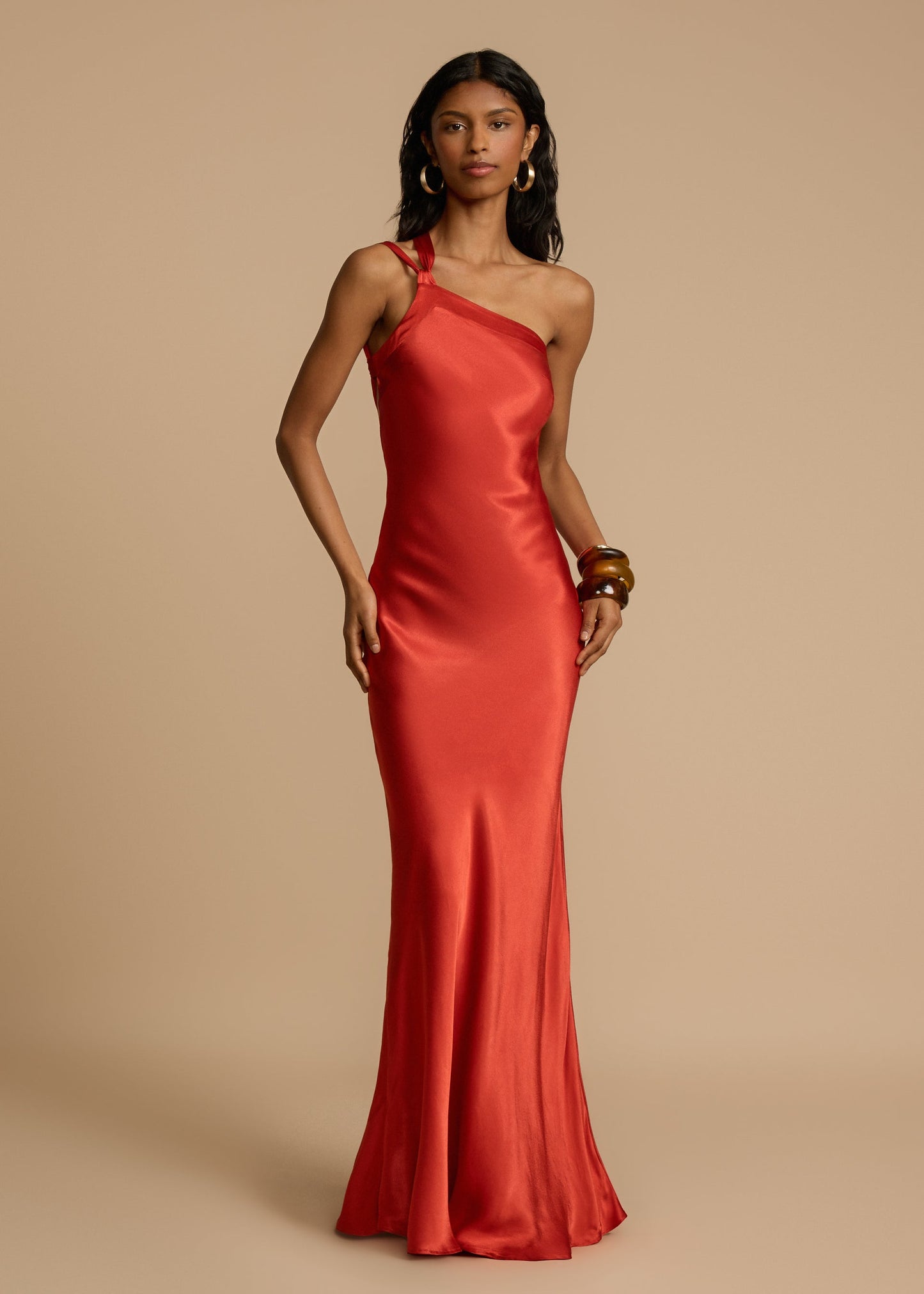 Satin One-Shoulder Cowl-Back Maxi Dress