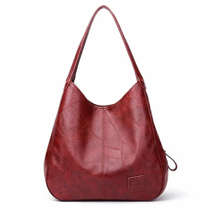 Women's Premium Leather Hobo Bag with Patchwork Texture – Bordeaux