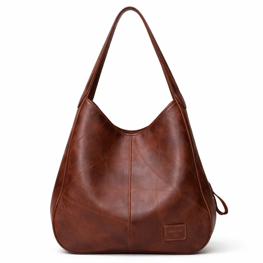 Women's Premium Leather Hobo Bag with Patchwork Texture – Bordeaux