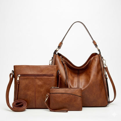 Premium Leather 3-in-1 Women's Bag Set: Hobo, Crossbody, and Clutch – Corsica