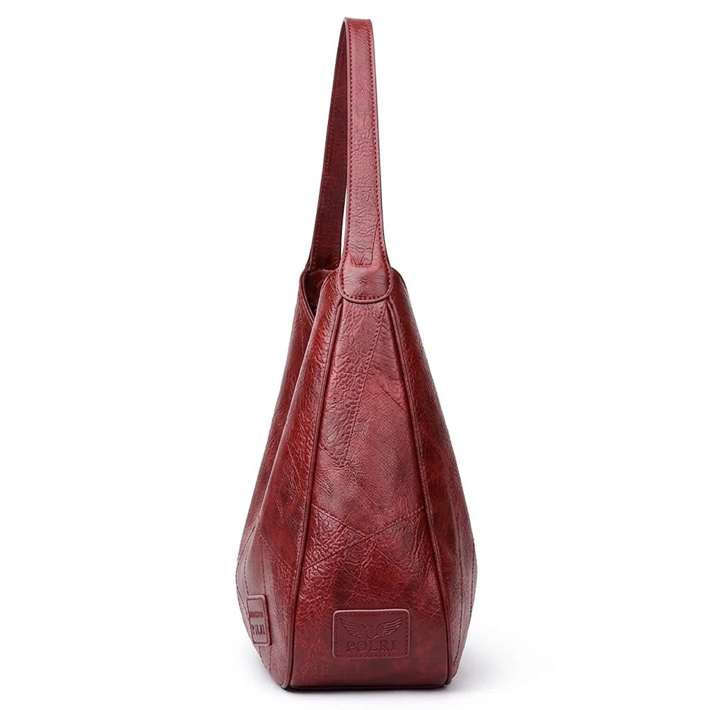 Women's Premium Leather Hobo Bag with Patchwork Texture – Bordeaux