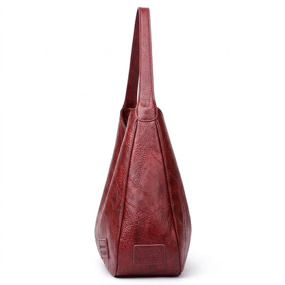 Women's Premium Leather Hobo Bag with Patchwork Texture – Bordeaux