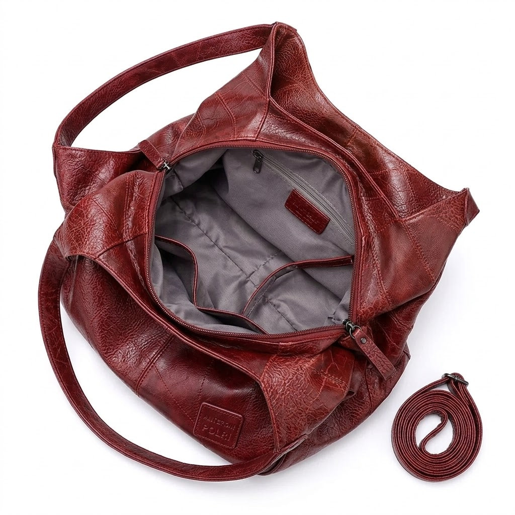 Women's Premium Leather Hobo Bag with Patchwork Texture – Bordeaux