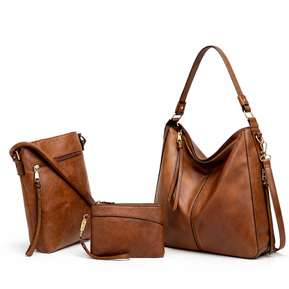Premium Leather 3-in-1 Women's Bag Set: Hobo, Crossbody, and Clutch – Corsica