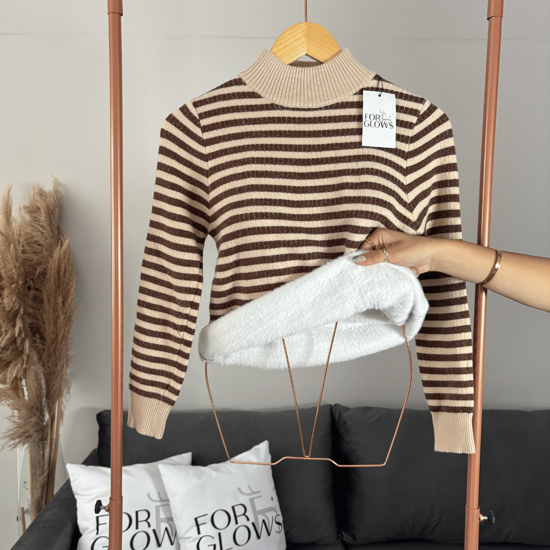 Striped Ribbed Turtleneck Sweater