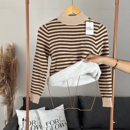 Striped Ribbed Turtleneck Sweater