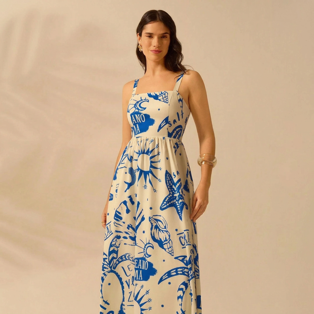 Open-Back Printed Maxi Dress