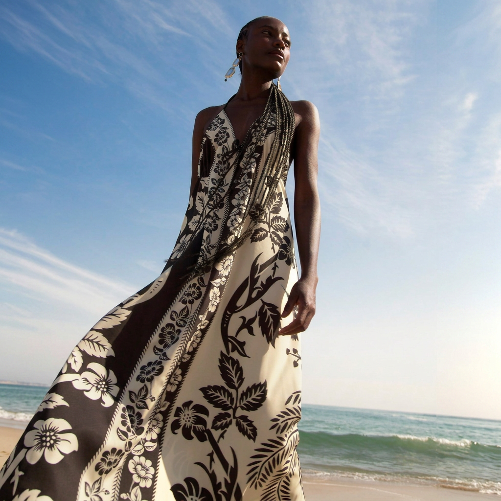 Tropical Print Tie-Front Maxi Dress
