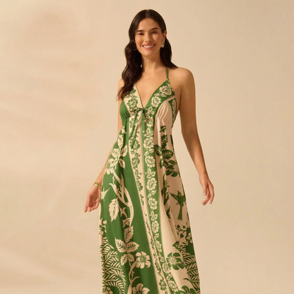 Tropical Print Tie-Front Maxi Dress