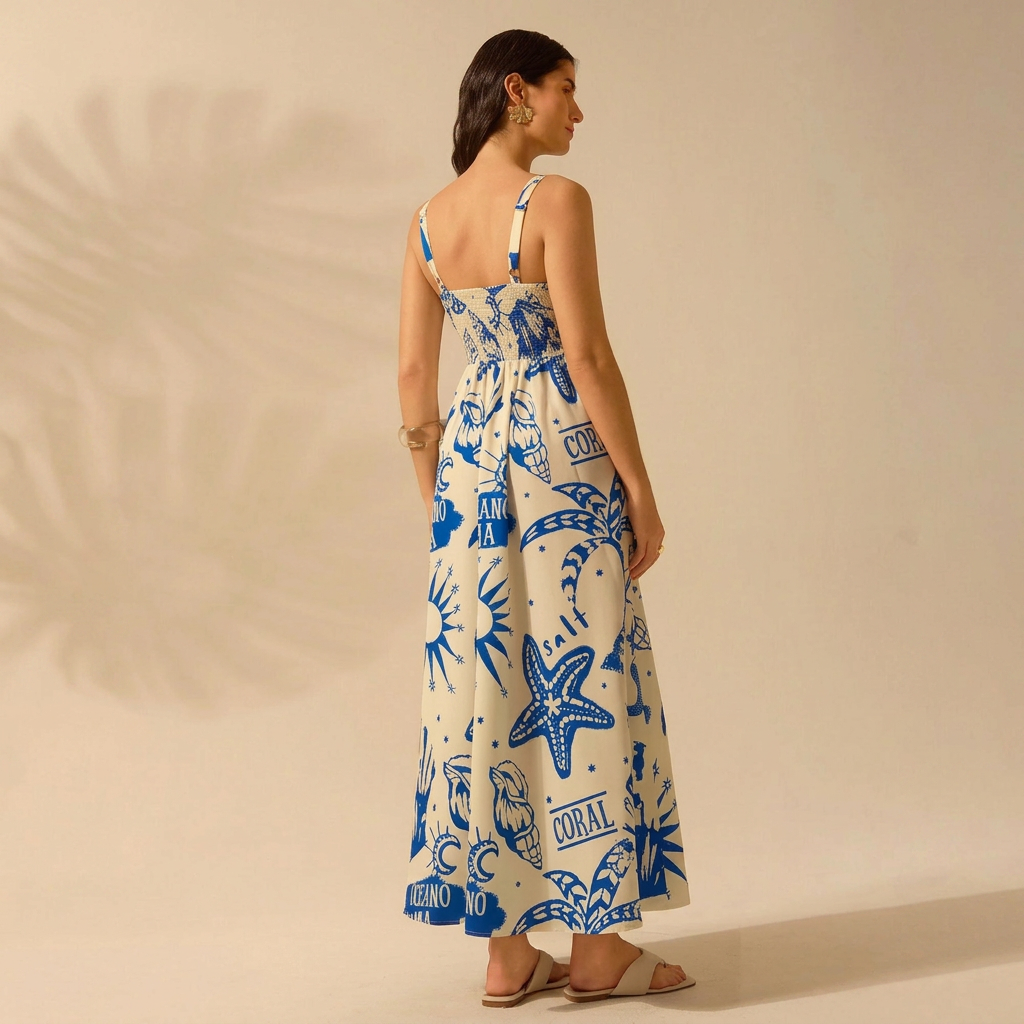 Open-Back Printed Maxi Dress