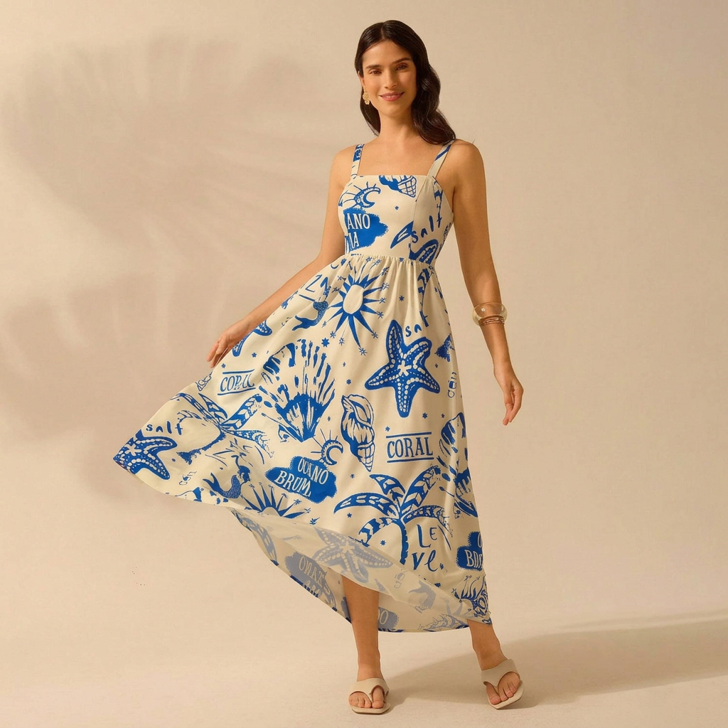 Open-Back Printed Maxi Dress