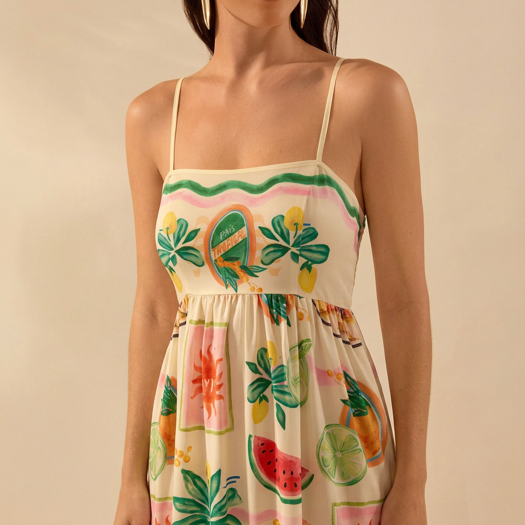 Scenic Print Smocked Maxi Dress