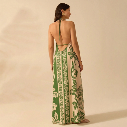 Tropical Print Tie-Front Maxi Dress